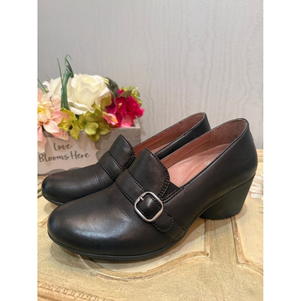 Dansko Rosalie Black Leather Heeled Loafers EU Sz 37